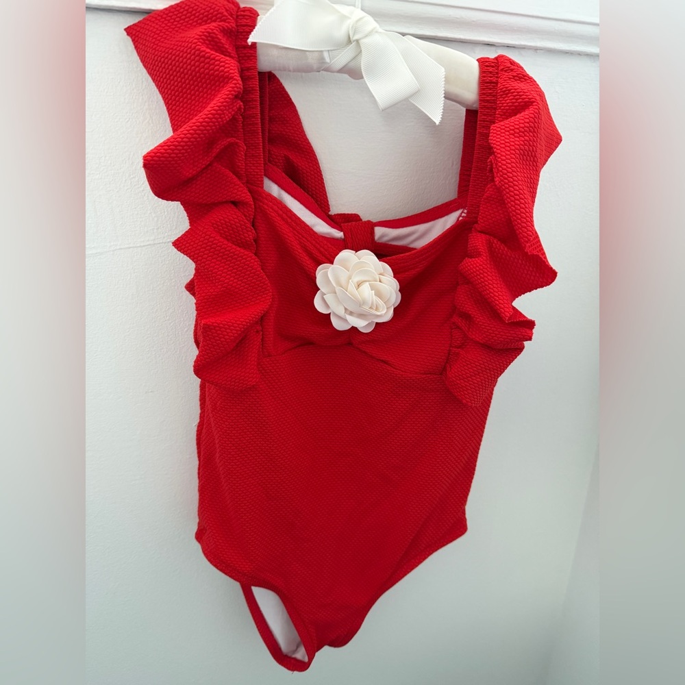 Janie and Jack Red Ruffle One-Piece with Cream Flower